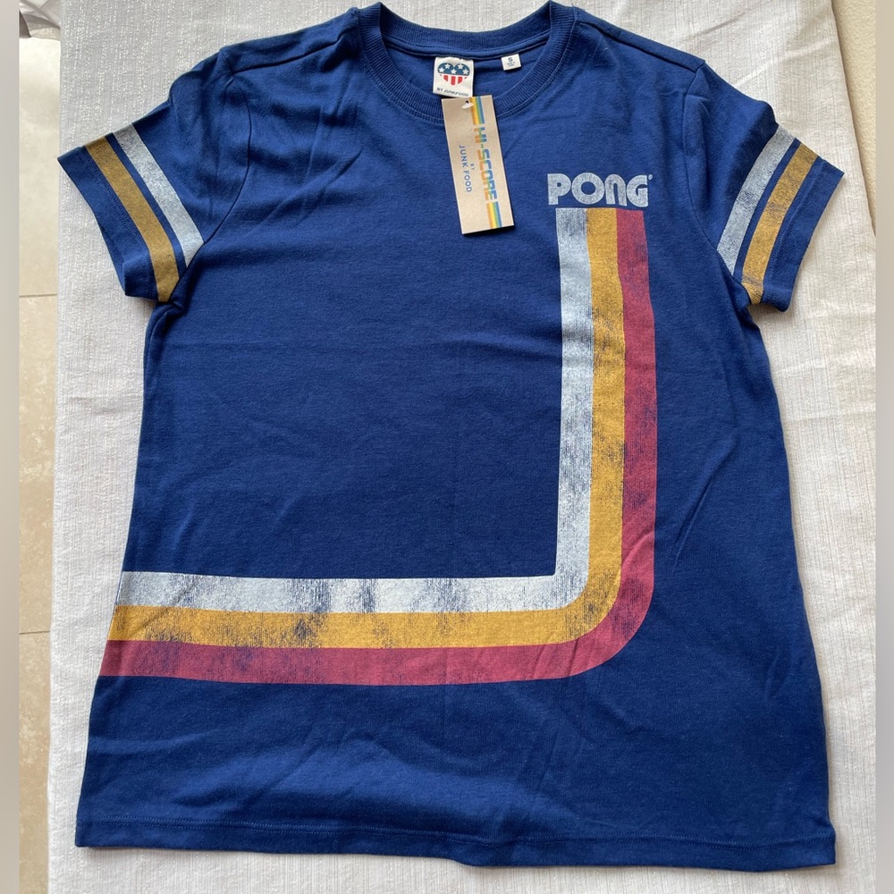 Junk Food Pong tshirt, blue, size S. NWT